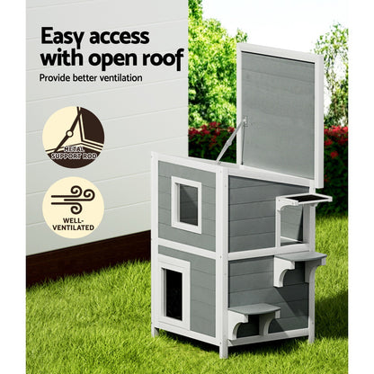 i.Pet Outdoor Cat House Shelter 56cm x 52cm x 82cm Rabbit Hutch Wooden Condo Small Outdoor Cat House