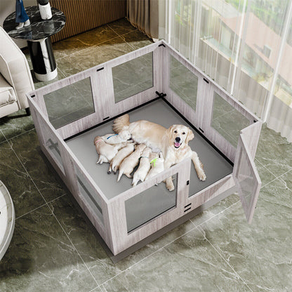 Large Dog Indoor Whelping Box, Tempered Glass & MDF
