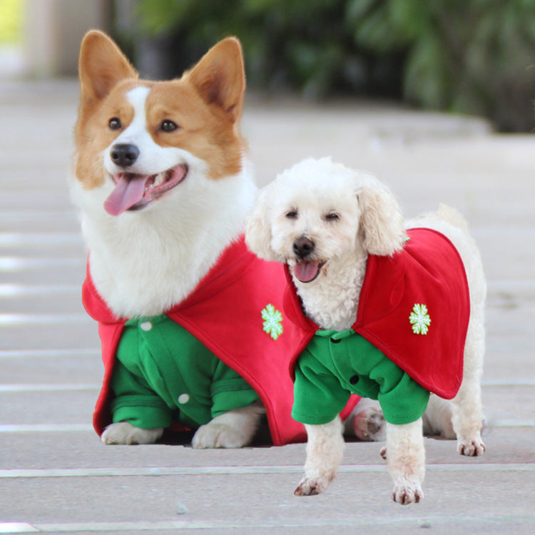 Christmas Dog Costume - Festive Hooded Cape & Green Jumpsuit Outfit (Size : 6XL)