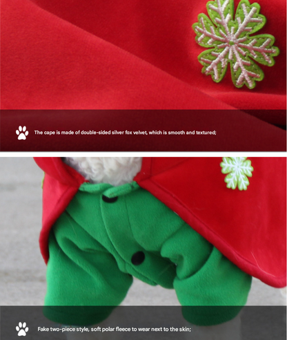 Christmas Dog Costume - Festive Hooded Cape & Green Jumpsuit Outfit (Size : 6XL)