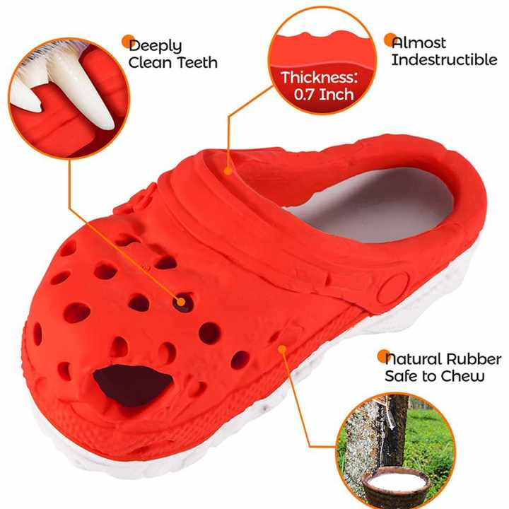 Size L Red Tough Slipper Dog Chew Toy - Natural Rubber Treat Dispenser & Teeth Cleaner for Interactive Play & Boredom Relief