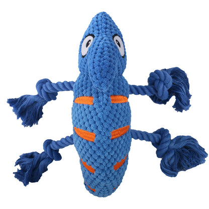2 Pcs Blue Interactive Plush Chameleon Dog Toy with Squeaker & Rope Legs - Durable Chew Toy for Medium/Large Dogs, Teeth Cleaning Texture, Machine Washable (10.2in)