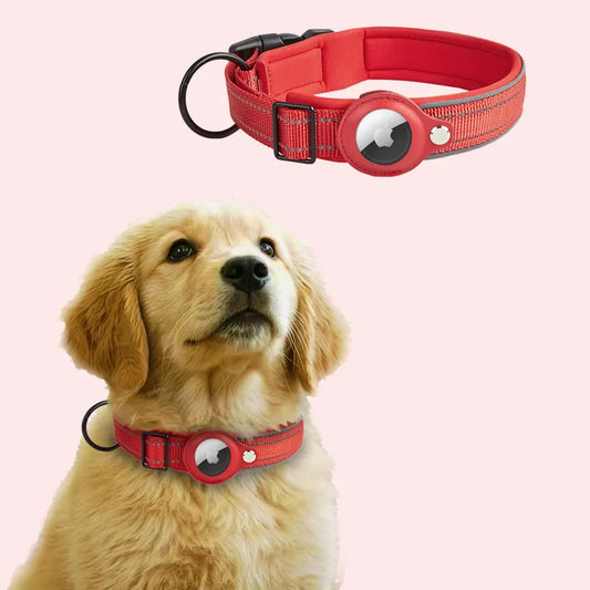 Size M Red Reflective Adjustable Anti-Lost Pet Collar (For Apple AirTag - Collar Only, Tracker Not Included)