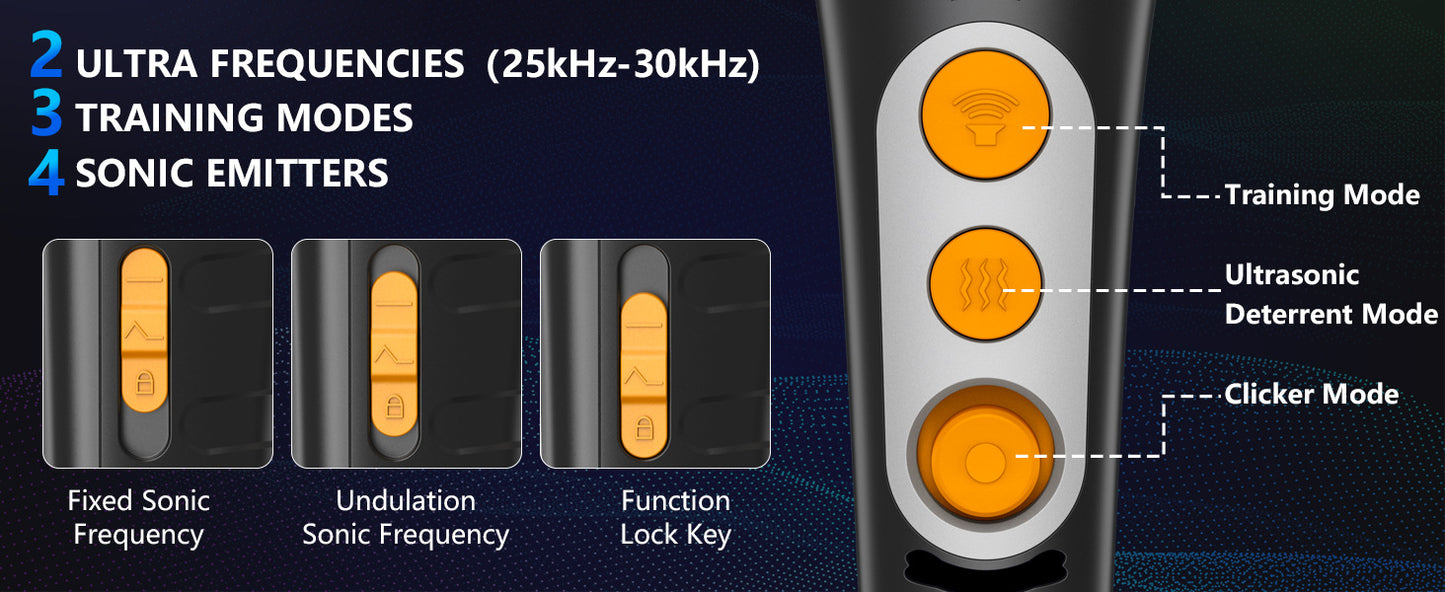 Yellow Ultrasonic Dog Barking Control Device - Dual Frequency Anti-Bark Trainer with IP65 Waterproof (11.8x48.5x44mm)