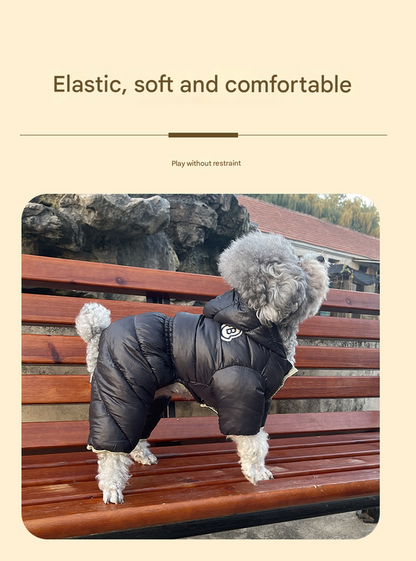 Turmeric Warm Puffer Dog Coat - Waterproof Four-Legged Winter Jumpsuit for Small Dogs