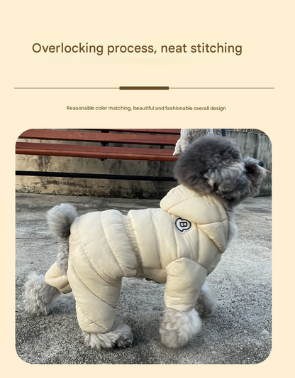 Orange Warm Puffer Dog Coat - Waterproof Four-Legged Winter Jumpsuit for Small Dogs