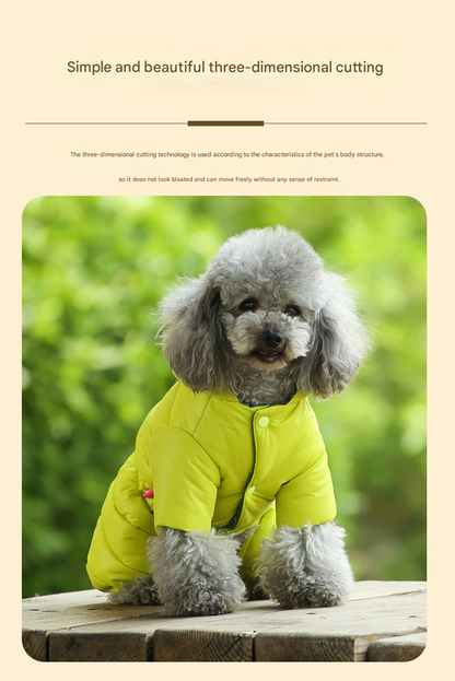 Orange Warm Puffer Dog Coat - Waterproof Four-Legged Winter Jumpsuit for Small Dogs
