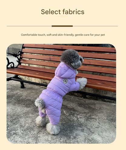 Black Warm Puffer Dog Coat - Waterproof Four-Legged Winter Jumpsuit for Small Dogs
