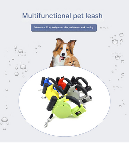 Yellow 3-in-1 Retractable Dog Leash with LED Flashlight & Poop Bag Dispenser | Heavy Duty Tangle-Free Leash for Safe Night Walks