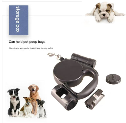 Yellow 3-in-1 Retractable Dog Leash with LED Flashlight & Poop Bag Dispenser | Heavy Duty Tangle-Free Leash for Safe Night Walks