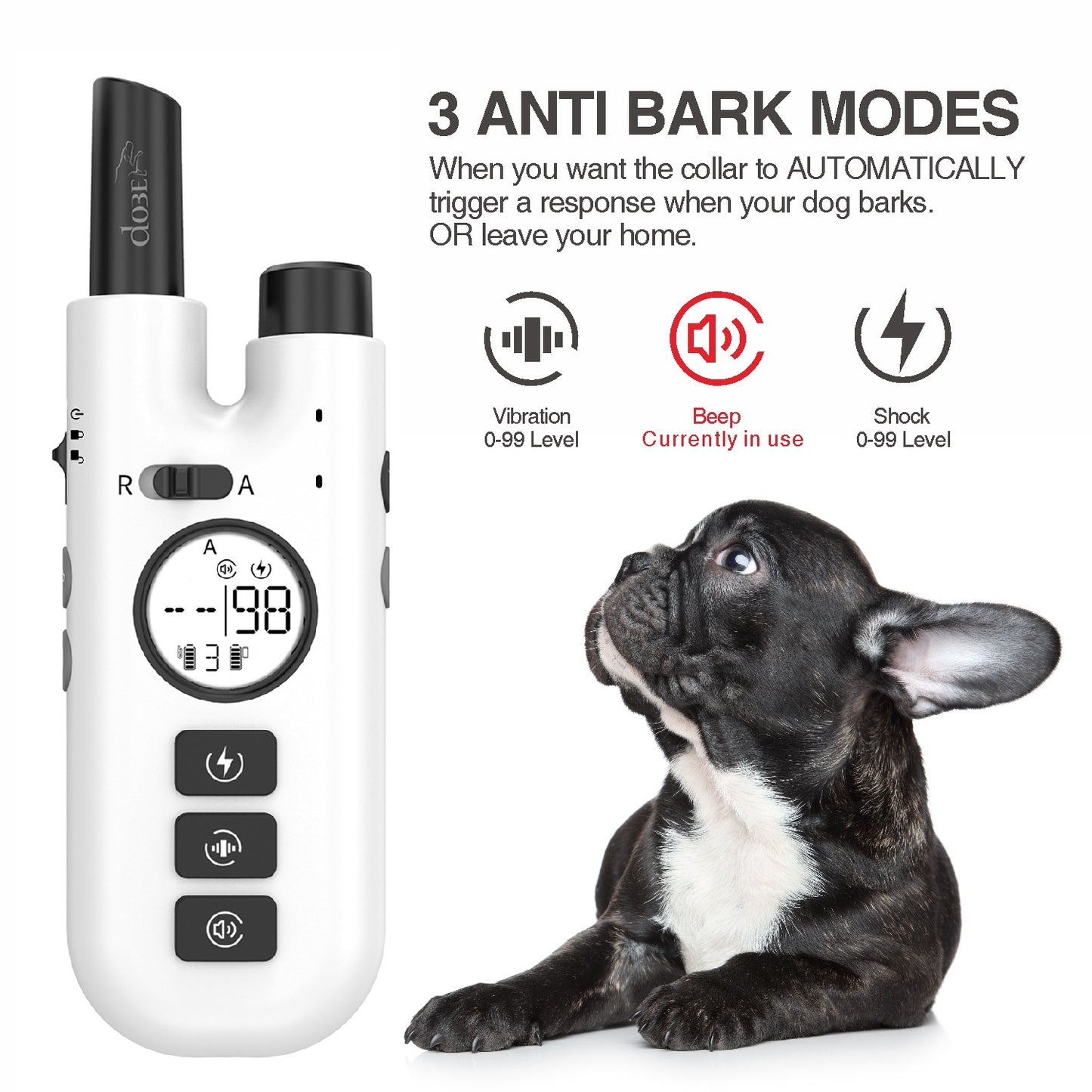 Professional 2-in-1 Dog Training & Anti-Bark Collar with Remote - Rechargeable, 3 Modes & 0-99 Levels(black)