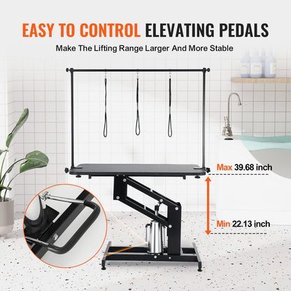VEVOR 109cm Hydraulic Pet Grooming Table, Heavy Duty Dog Grooming Arm for Medium/ Small Dogs, Height Adjustable Dog Grooming Station, Anti Slip Tabletop /Dog Grooming Station, Max Bearing 182kg